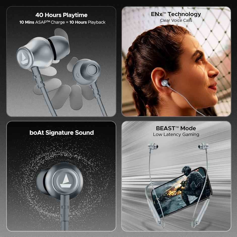 boAt Rockerz 111 Bluetooth Neckband with 40 hrs Playback,ENx Technology, Beast Mode(60ms)(Ash Grey)
