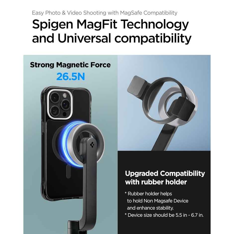 Spigen S572 Selfie Stick Tripod, Light Weight | Wireless Bluetooth Remote - Black