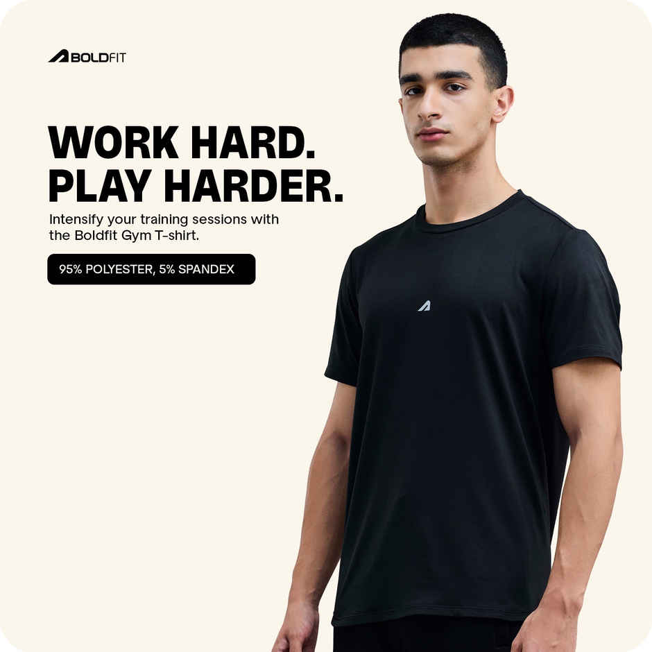 Boldfit Men's Training GYM T-shirt Quick Dry Anti Odor Round Neck | Black - S