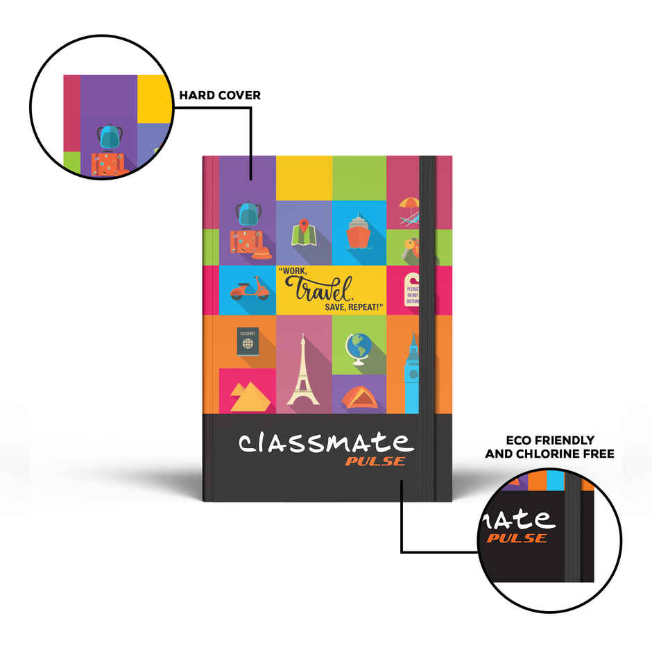 Classmate Pulse Unruled Hard Cover Notebook (A5, 80 GSM, Assorted Design)