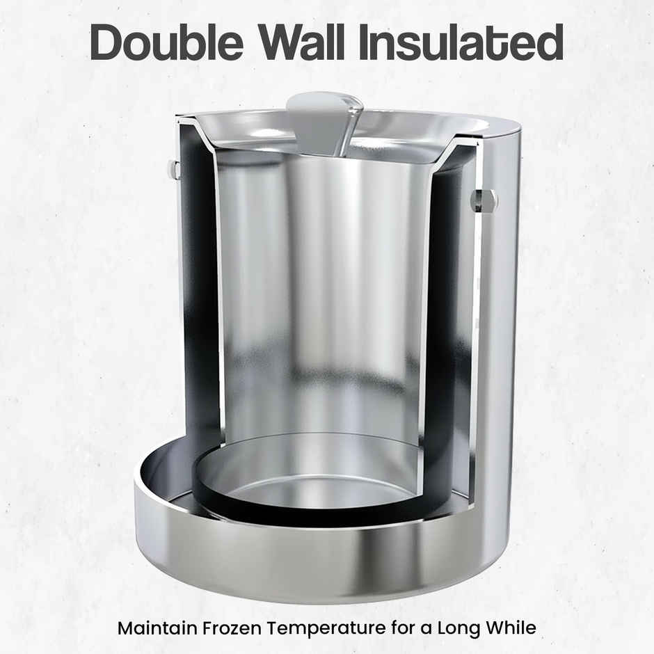Perch Ice Bucket | Double Wall Steel with Lid Tongs | 1.5 L | Silver