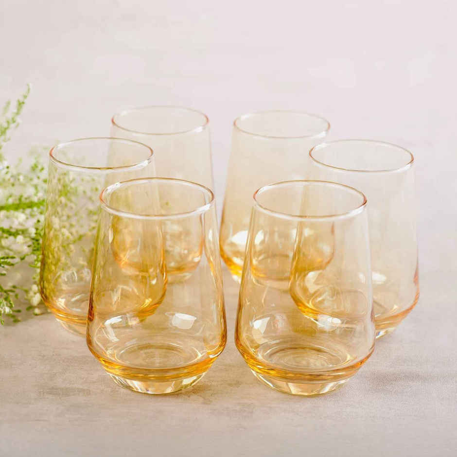 Blackcarrot Water Glass | Set of 6 | 320 ml | Golden | Lead Free