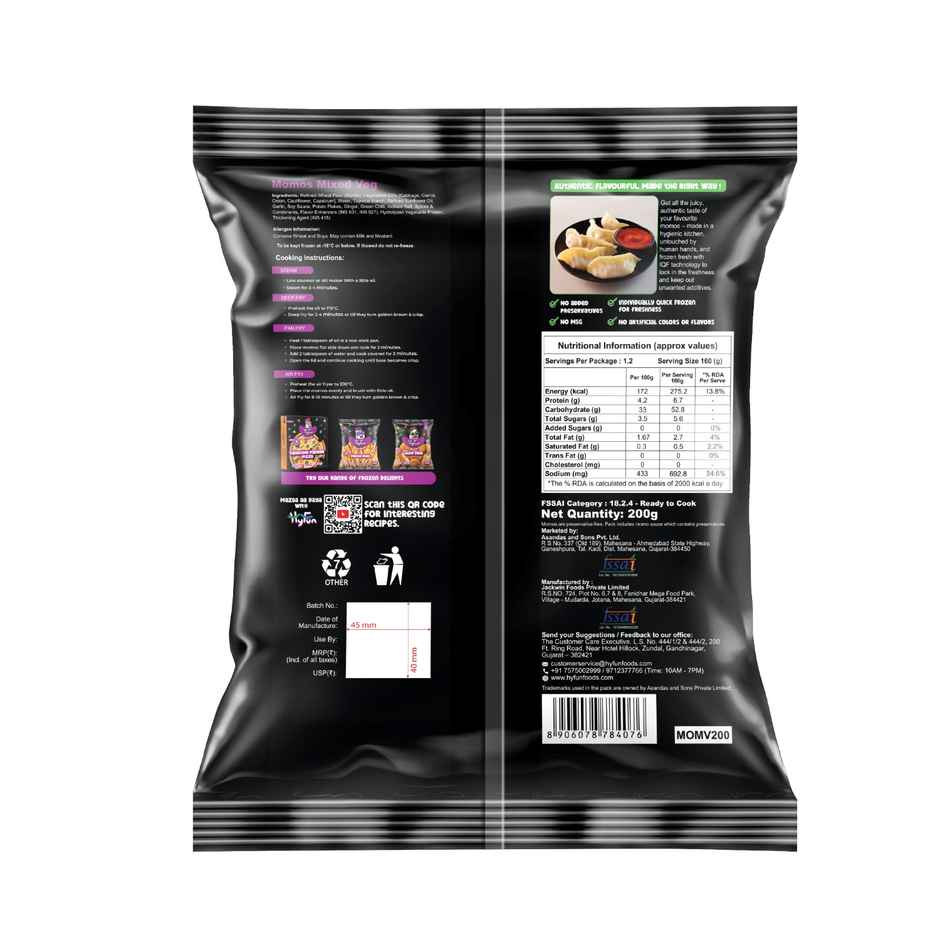HyFun Mixed Veg Momos, Ready to Cook | Frozen