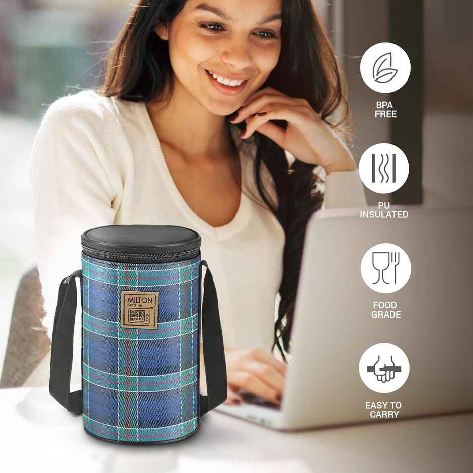 Milton Lofty Tiffin | 3 Microwave Inner Steel Containers |1 x 320 ml |2 x 450 ml Each | Navy Blue