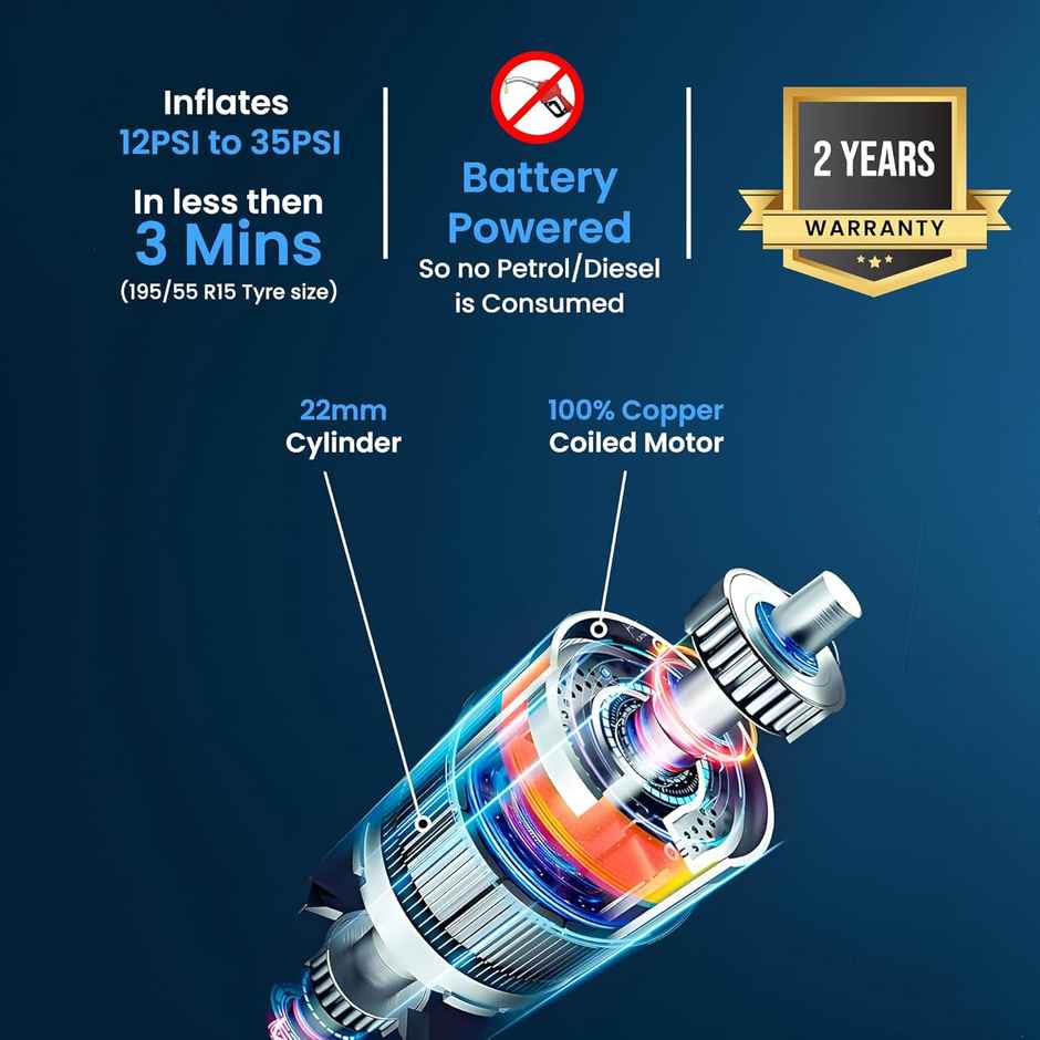 Autofy Neutron Cordless Tyre Inflator Rechargeable No Fuel Use - 4500Mah Powerbank