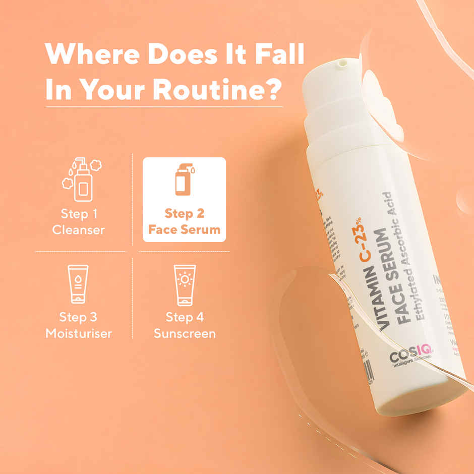 CosIQ 23% Vitamin C Face Serum Brightens Skin, Revives Dullness & Evens Skin Tone for All Skin Types