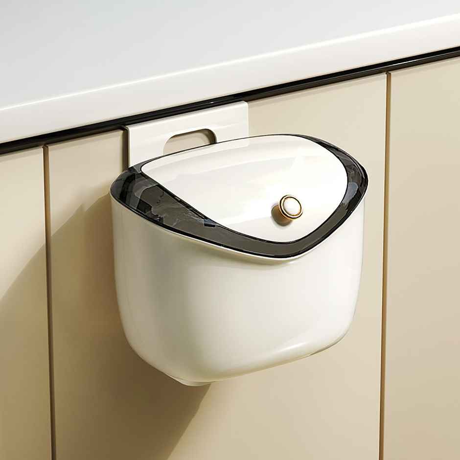 House of Quirk Plastic Hanging Trash Can with Lid Dual Sided Cabinet Door Hanging Wall Storage Bucket for Kitchen | Cream
