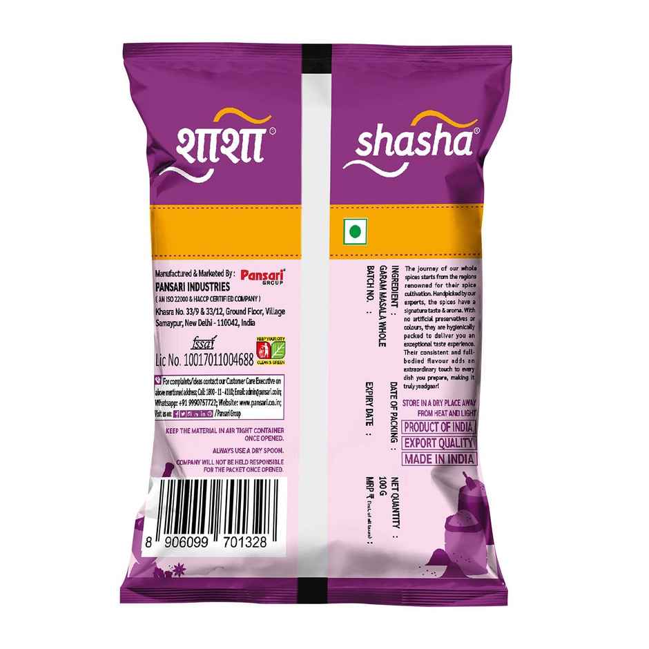 Shasha Garam Masala Whole/Khade Masale - From The House Of Pansari