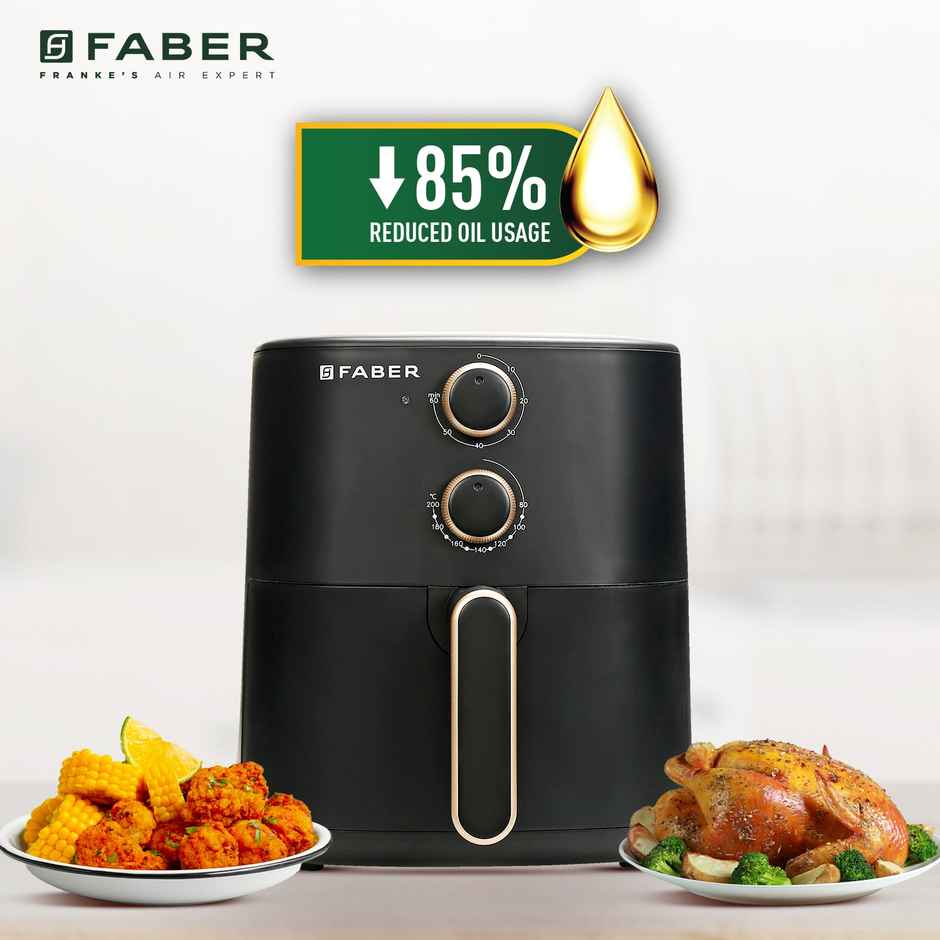 Faber 6L 1500W Air Fryer | 360 Air Cooking, Temperature & Time Control, Non-Stick | Black