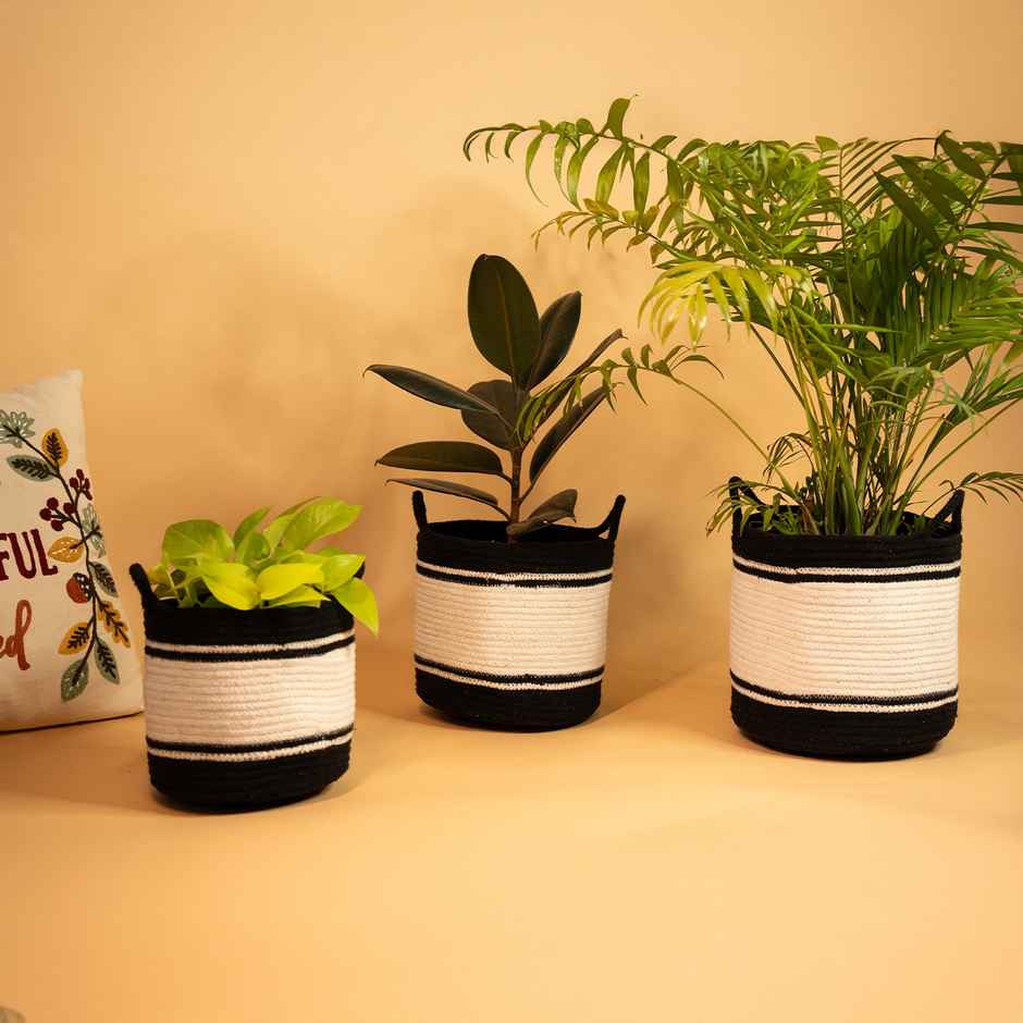 PrettyKrafts Jute Basket | Black & White | Multipurpose for Toys, Plants, Laundry