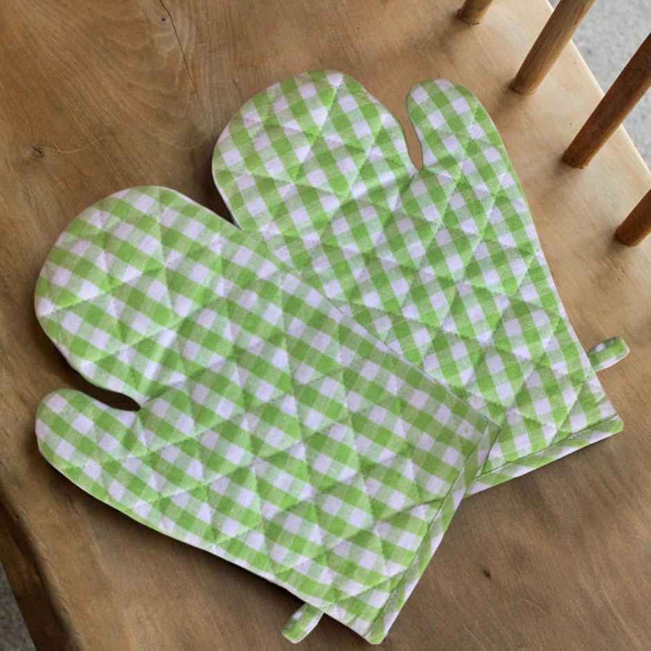 Lushomes Oven Gloves - Green | Small Microwave Hand Gloves | Heat Resistant | 7 x 13 inch