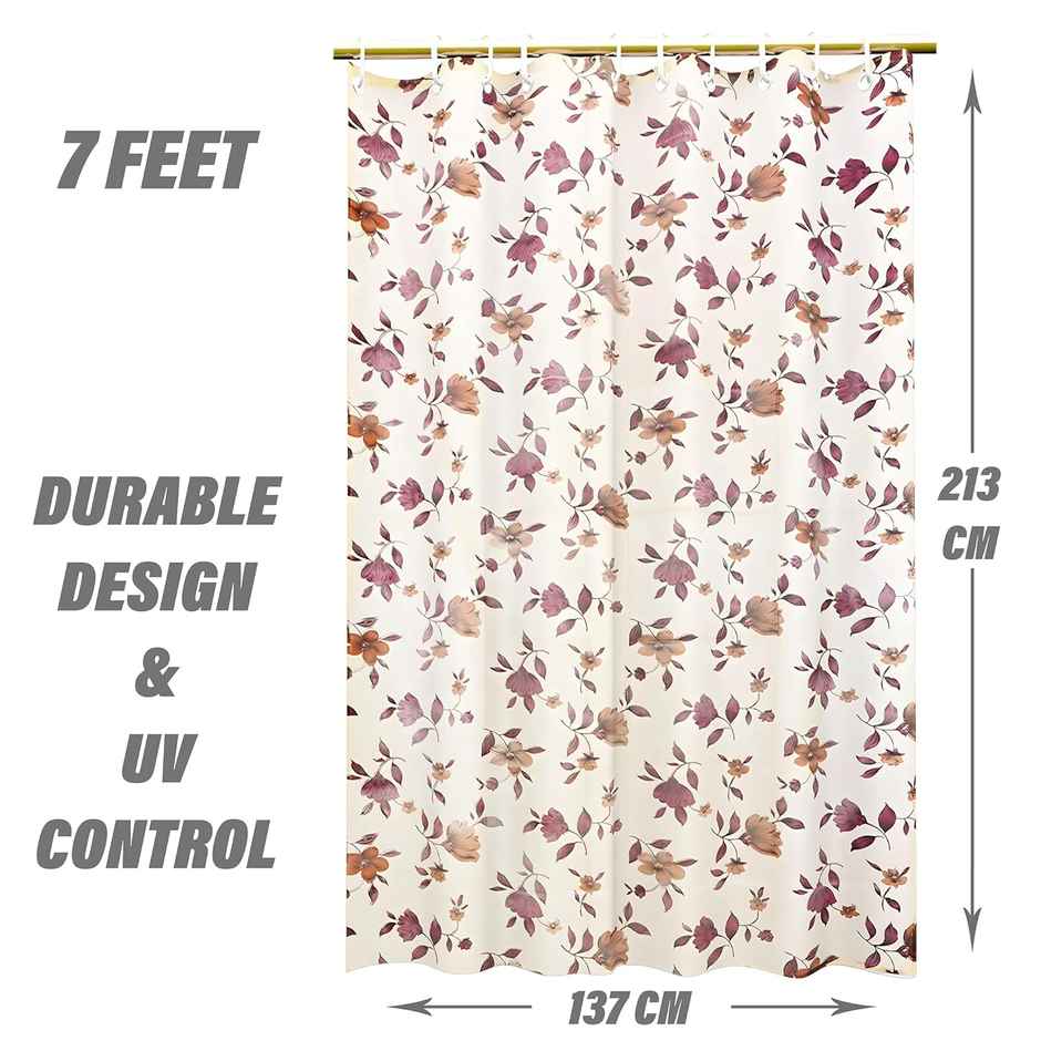 Kuber Industries Leaf Design PVC Shower Curtain with 8 Hook|Size 7 Feet (Cream | Washable)