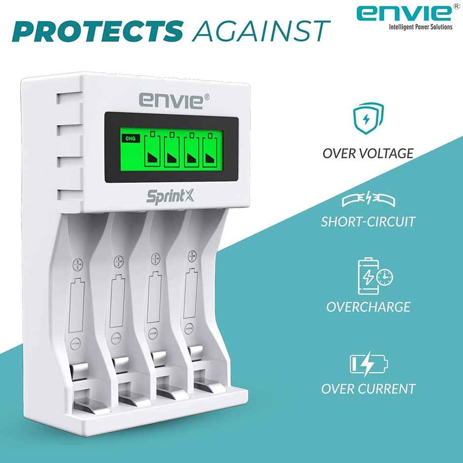 Envie (ECR11MC + 2800 4PL) SprintX Ultra Fast Rechargeable Batteries Charger for AA & AAA Ni-MH with 4xAA2800mah Rechargeable Batteries, with Over Charge Protection