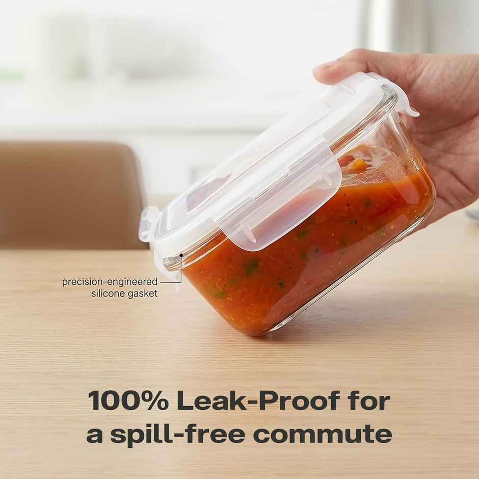 Cello Glassy Square Bottle Lunch Box | Borosilicate Glass | 3 x 320ml and 500 ml | Clear