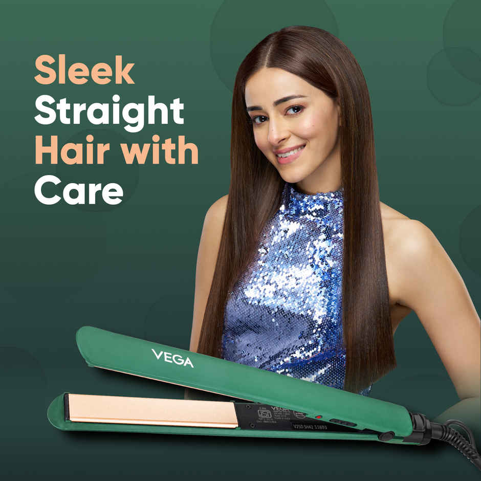 Vega Salon Smooth Hair Straightener for Women with Quick Heatup, 1 Year Warranty, Green (VHSH-42)