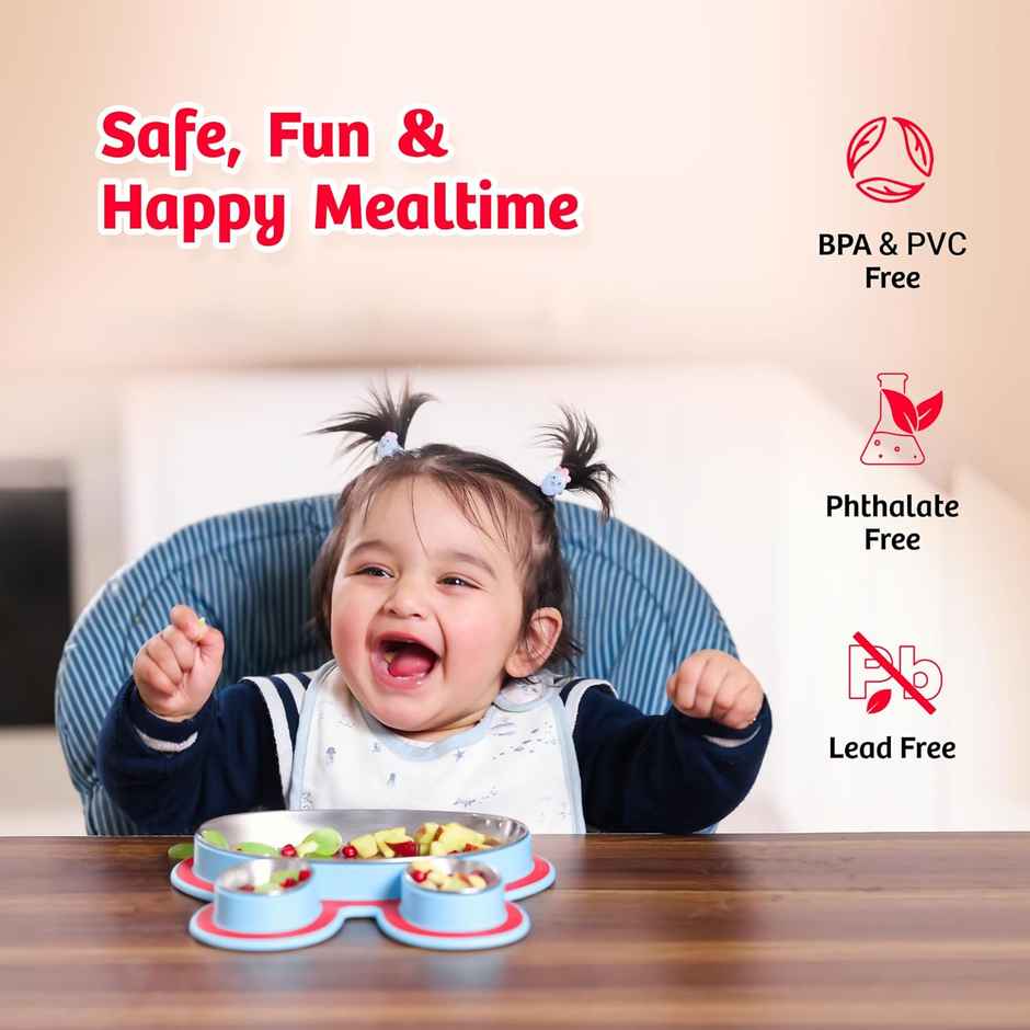 Rabitat Hoppy Playte Anti Skid Stainless Steel Divided Plate - Purple