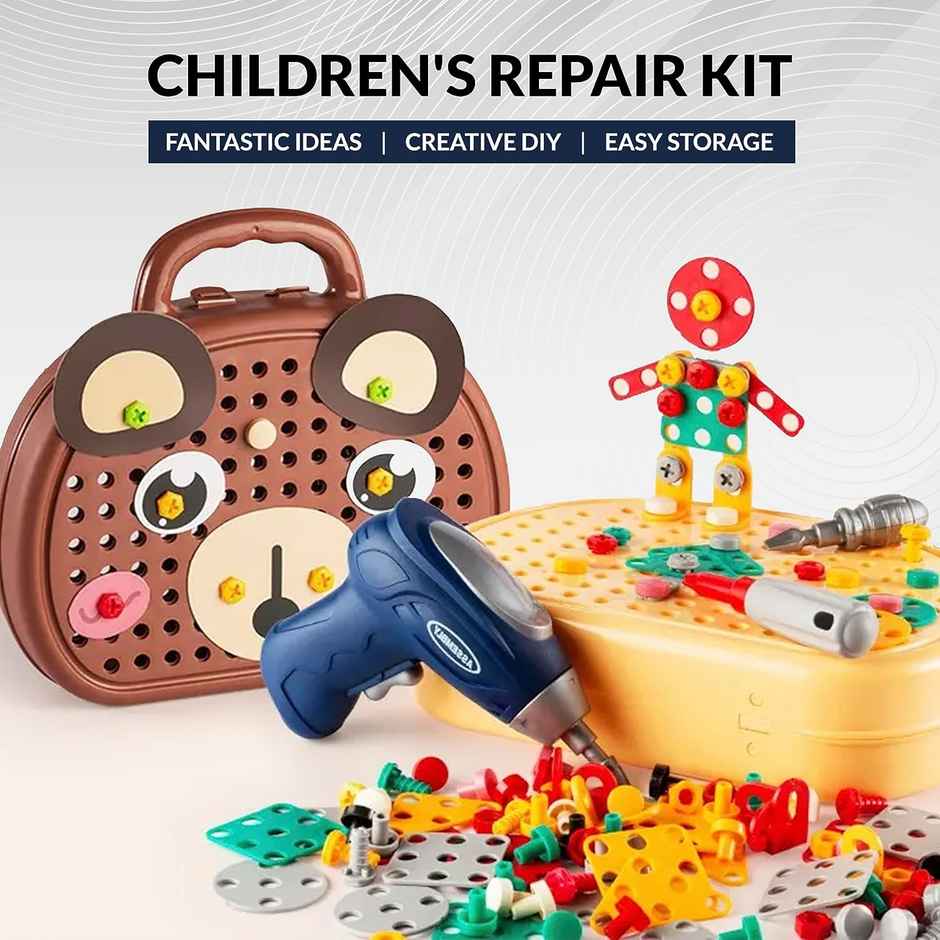 Kidology Electric Drill Screw Tool Set Creative Mosaic Puzzle Toy, 203 Pcs 3D Creativity Education