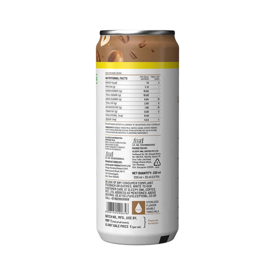 Sleepy Owl Hazelnut Cold Coffee Can | Ready to Drink Coffee Beverage