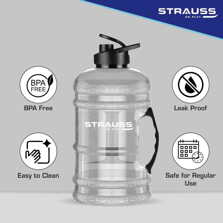 Strauss Gallon Shaker Water Bottle 1.5L with Mixer Ball, (Transparent, White Shade)