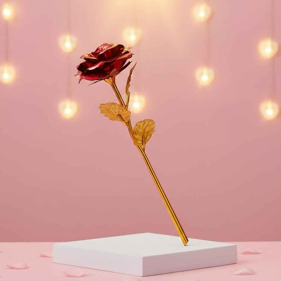 Gold Plated Artificial Red Rose | Perpetual Mart