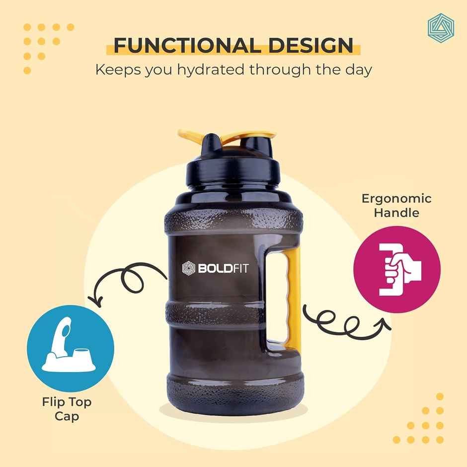 Boldfit Gallon Water Bottle 2.5 L For Gym & Sports 2.5 L Yellow Handle