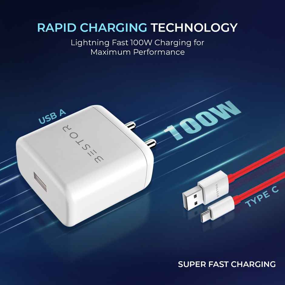 Bestor 100W SuperVOOC Fast Charger with Type-C Cable High-Speed Charging for All Devices