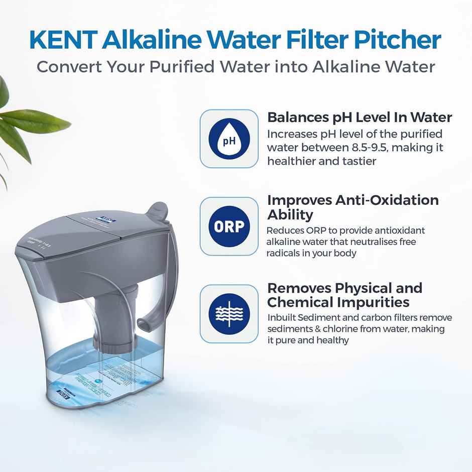 Kent 11054 Alkaline Water Filter Pitcher 3.5 L (Not Suitable For Borewell Or Tanker Water)