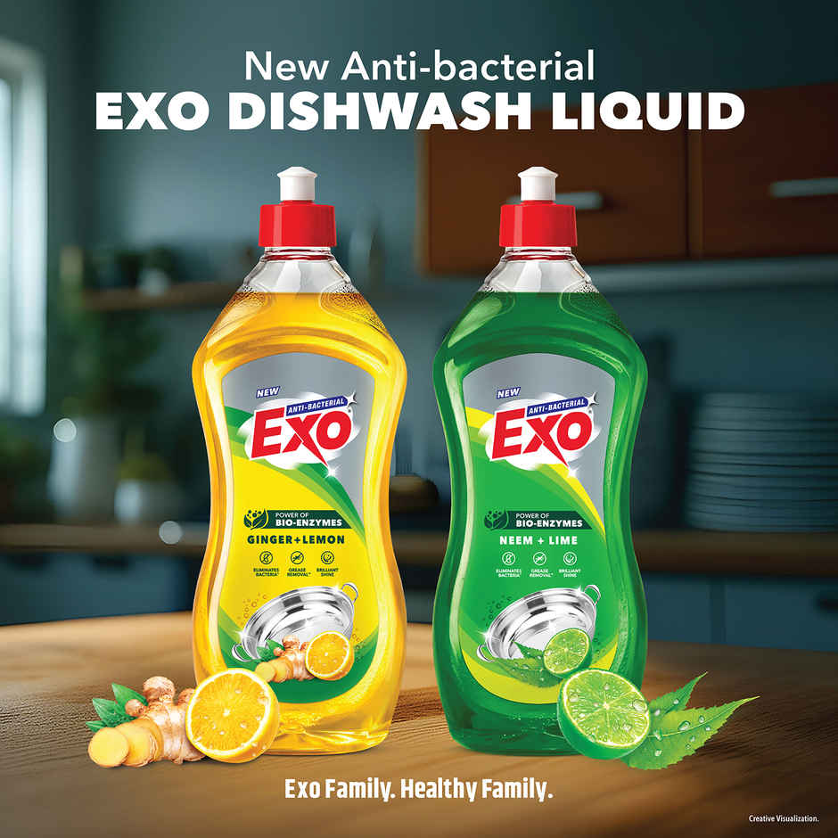 Exo Neem & Lime Anti Bacterial Dishwash Liquid | Tough Grease Removal with Power of Bio-Enzymes