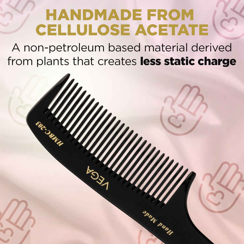 VEGA Grooming Hair Comb,Handmade | For Men And Women | Black | HMBC-203