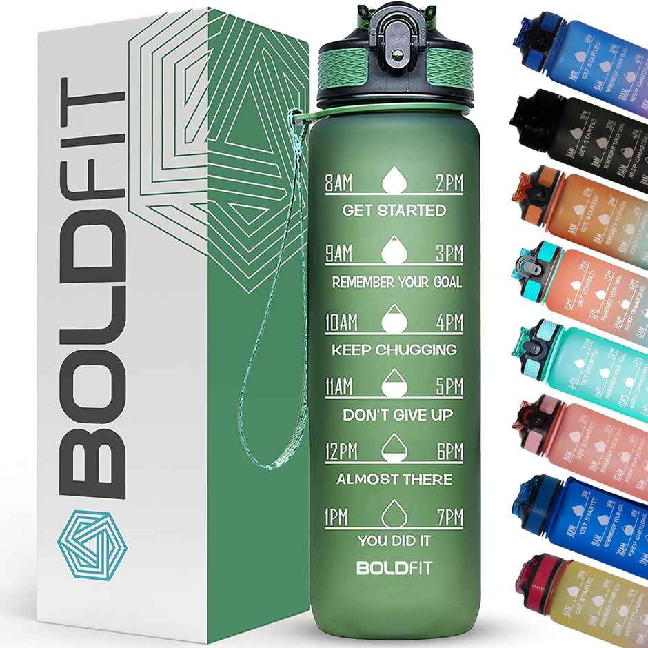 Boldfit Sipper Water Bottle Motivational 1L Hunter Green