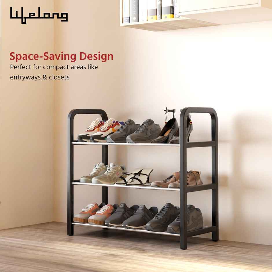 Lifelong Shoe Rack for Home | 3-Tier | Ideal for 9 Shoe Pairs| Space Saving | Chrome Finish