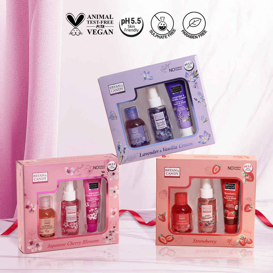 Bryan & Candy Cherry Blossom Bath Kit|Shower Gel|Fragrance Mist|Hand-Body Lotion|Pack Of 3