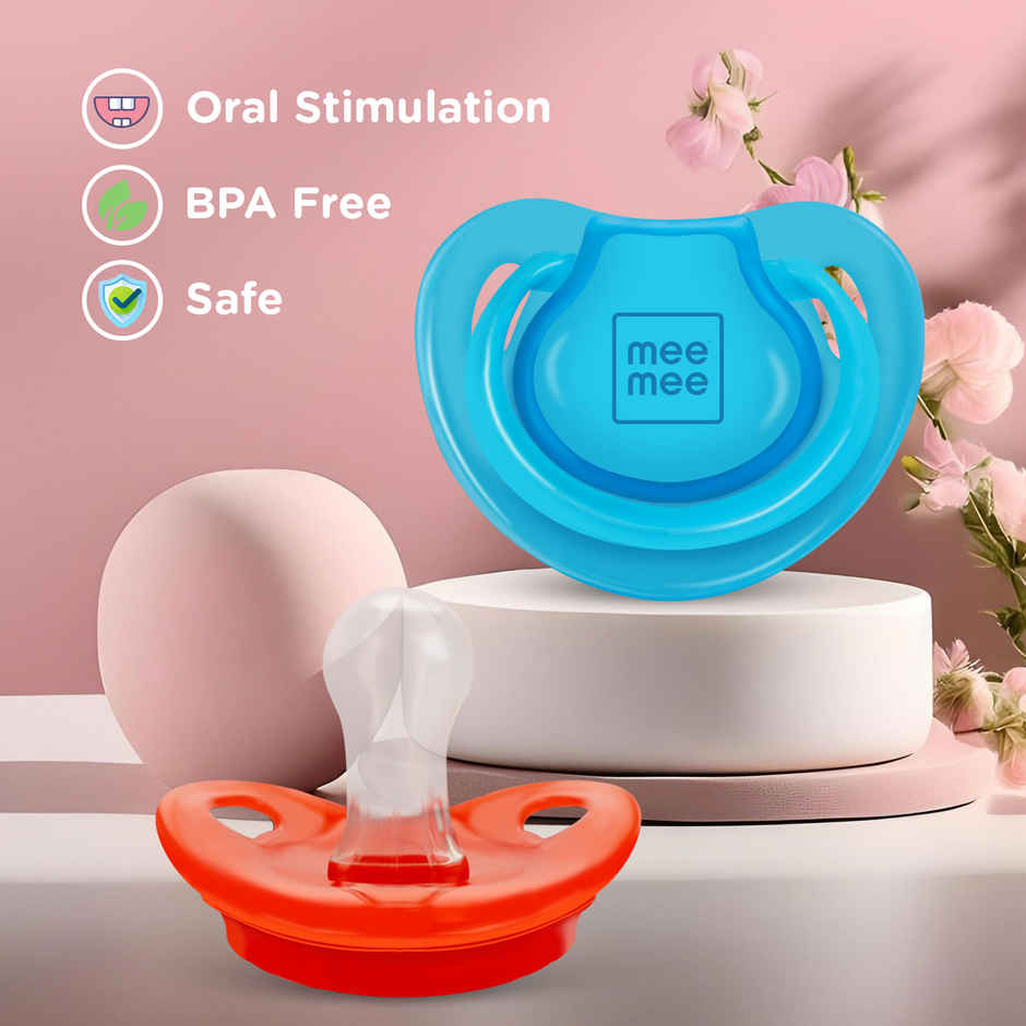 Mee Mee Baby Pacifier Ultra Light Soft Silicone Nipple | BPA Free | Red/Blue