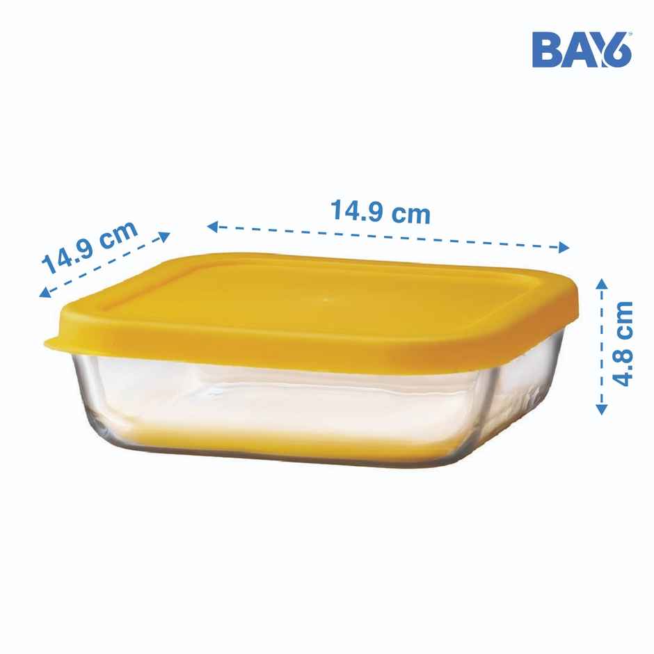 BAY6 Premium Imported Borosilicate Glass Container with Lid - 610 ml - Yellow