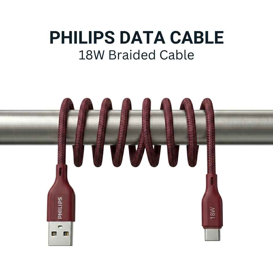 Philips 18W USB A to Type C Fast Charging Cable | DLC4130AI94 | Iron Red | 1 m