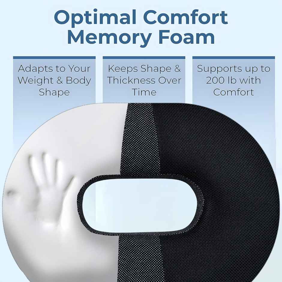 Trajectory Coccyx Seat Cushion For Tailbone, Sciatica, Lower Back Pain - Orthopedic Memory Black