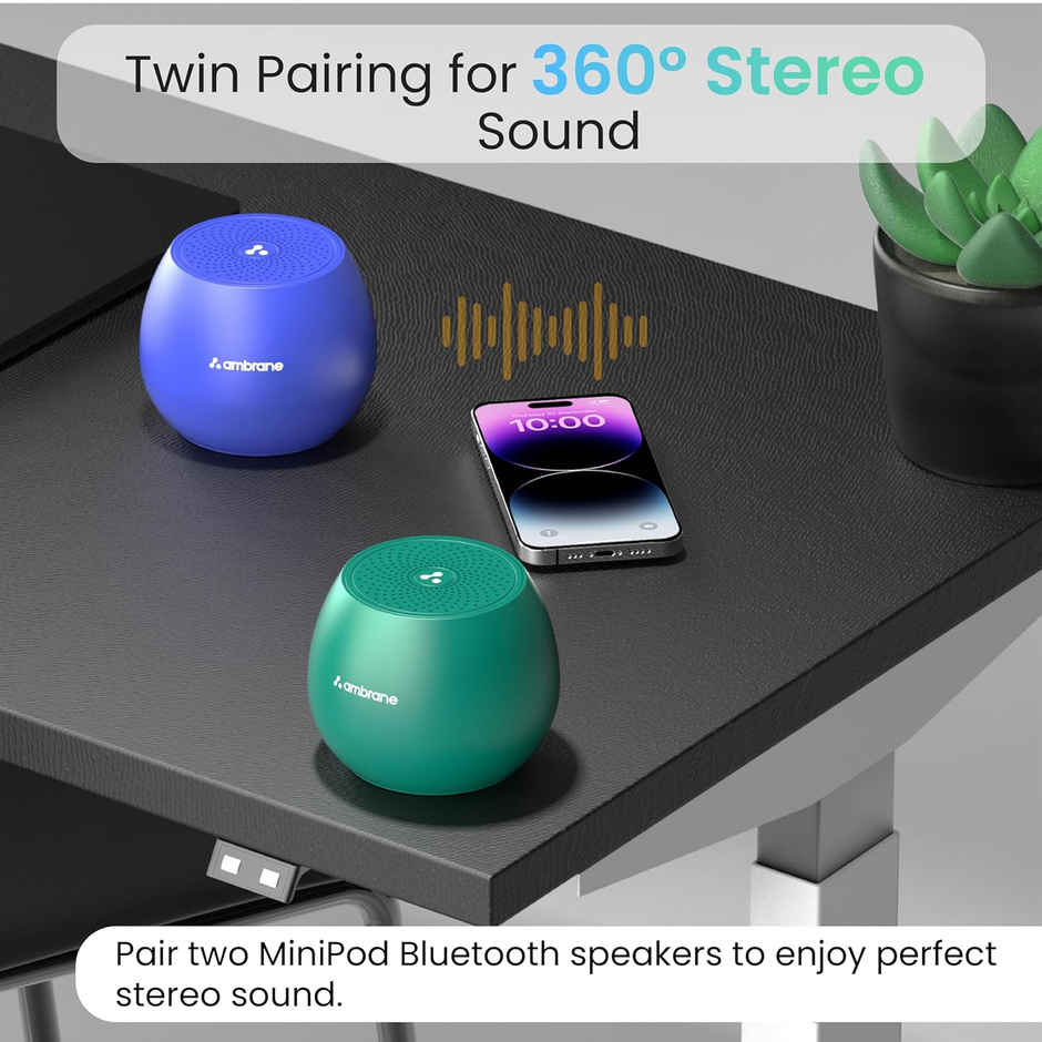 Ambrane 5W Wireless Bluetooth Mini Speaker with 44Hrs Playtime, Immersive Sound, 52mm Driver, Twin Pairing, Integrated Music & Call Control, Built in Mic, IPX4 Water Resistance - Black