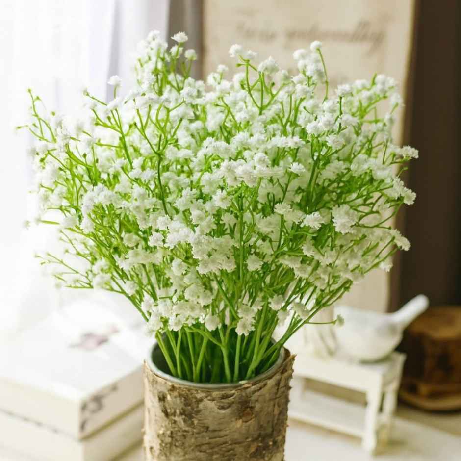 Bunch(20 Sticks) Artificial Babys Breath Flowers | Gypsophila | 28.5 cm | White | Satyam Kraft