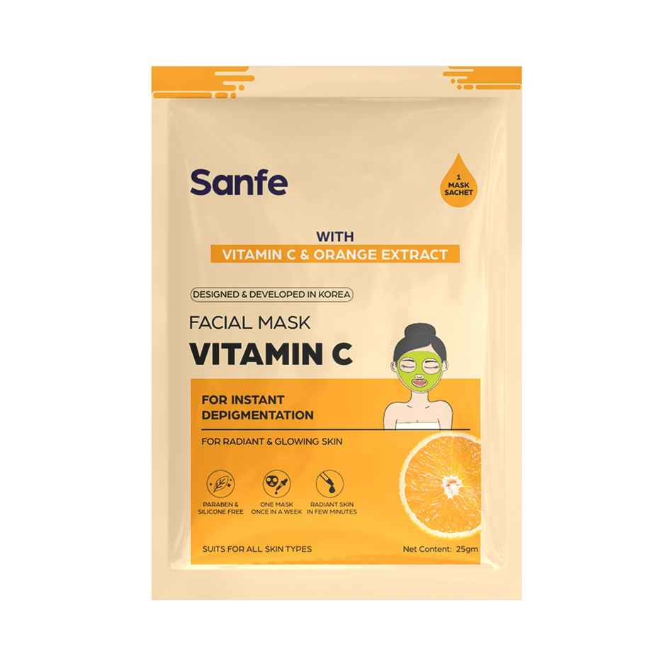 Sanfe Instant Depigmentation Vitamin C Face Mask | 100% fruit extracts, Korean Mask