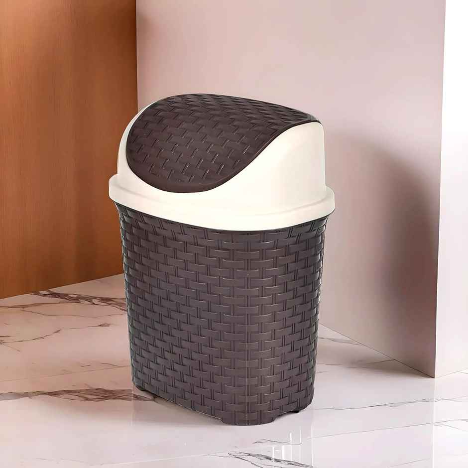 Kuber Industries Plastic Dustbin with Swing Lid | 7 Litre | Garbage Bin | Brown