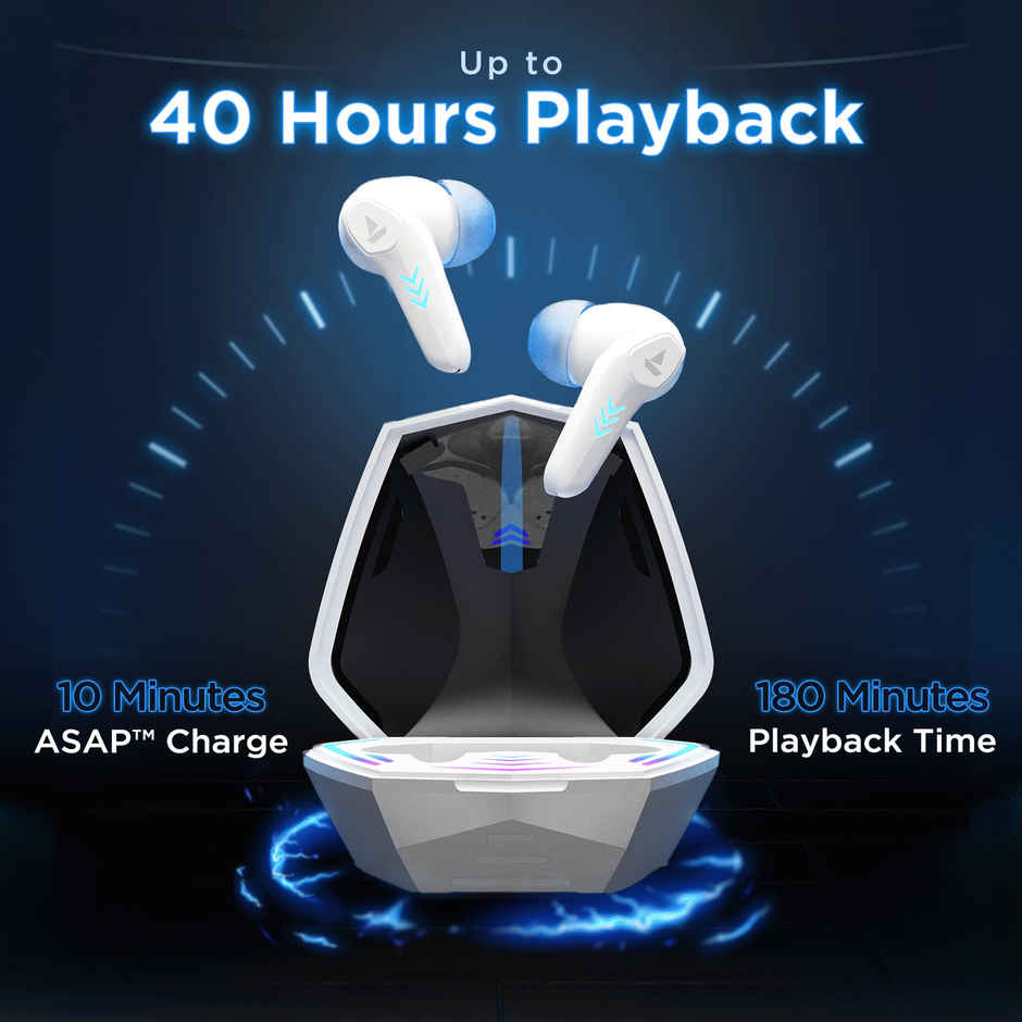 boAt Immortal 131 TWS Earbuds for Gaming w/ 40H Playtime, BEAST Mode & RGB LEDs (White Sabre)
