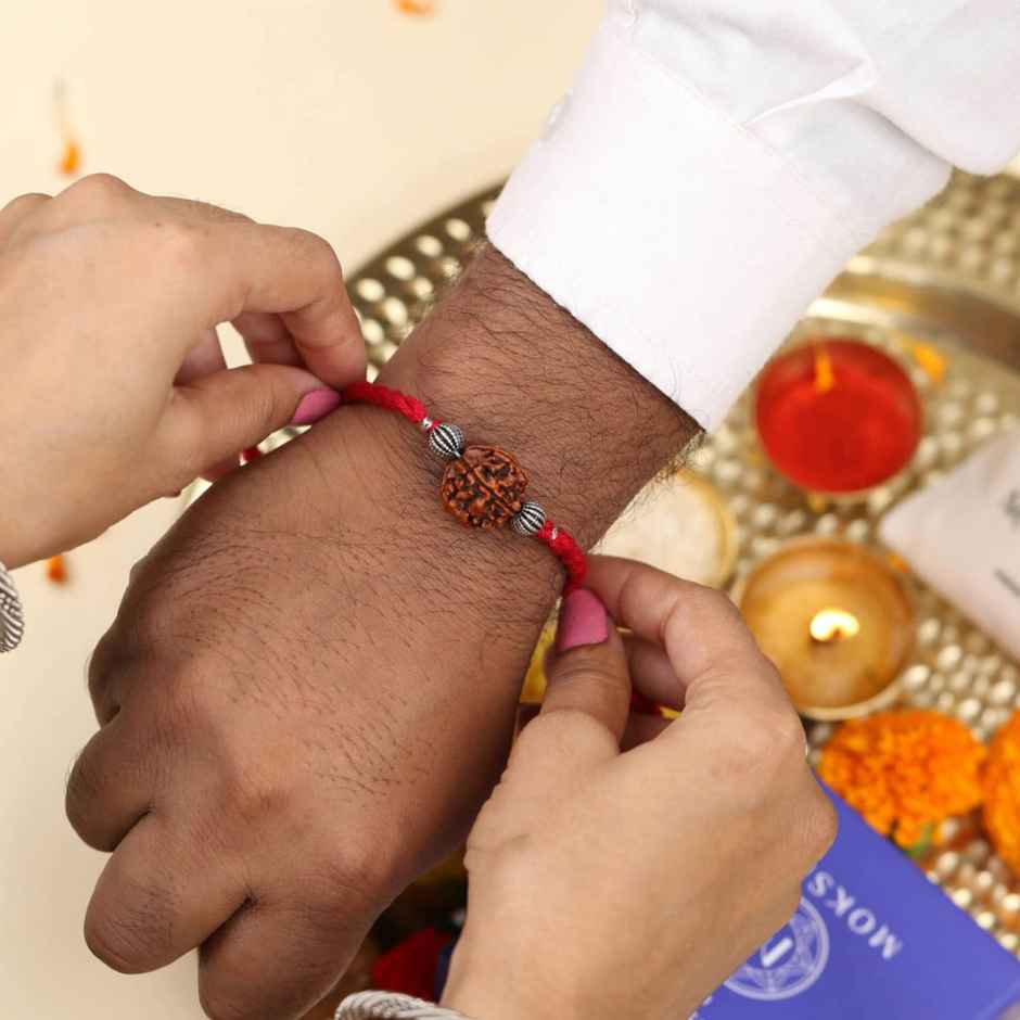 Silver Meenakari 925 Sterling Silver Beads with Rudraksha Rakhi (meenakari)