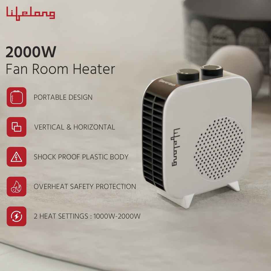 Lifelong LLFH922A Infinia Plus 2kW Fan Heater|Blower, 2 Heat Settings, Adjustable Thermostat - White