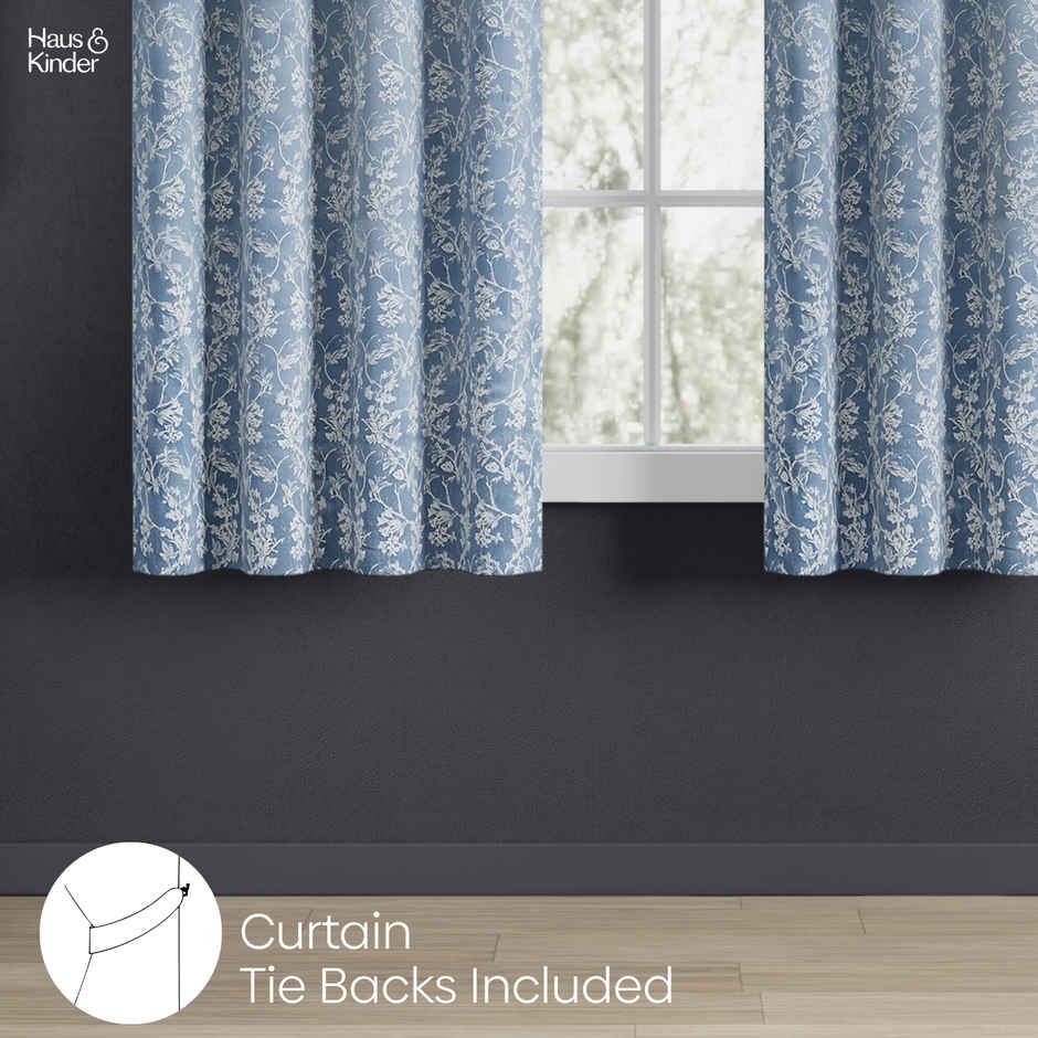 Haus & Kinder Polyester Jacquard Evening Grace Window Curtain | Blue