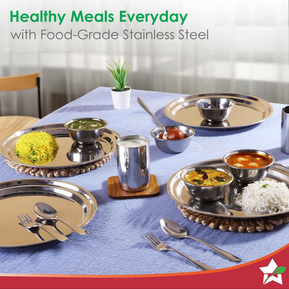 Wonderchef Venice Stainless Steel Dinner Set of 16 Pcs | Plates | Glasses | Bowls | Spoons