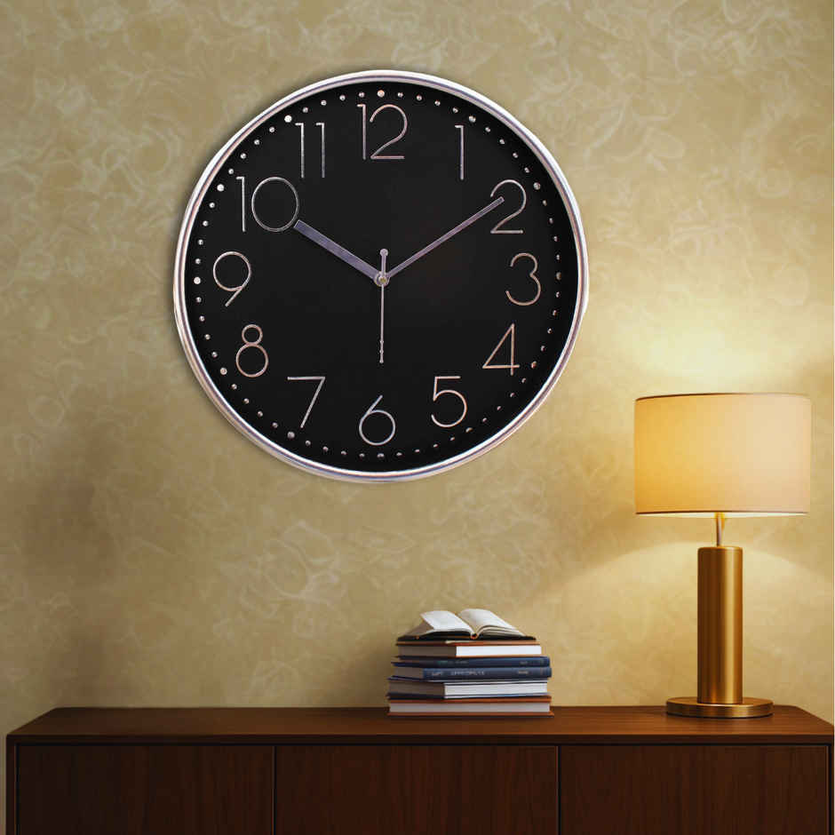 Bosco Decorative Silent Black Dial with Silver Frame 30 CM Round Wall Clock BWC 1803