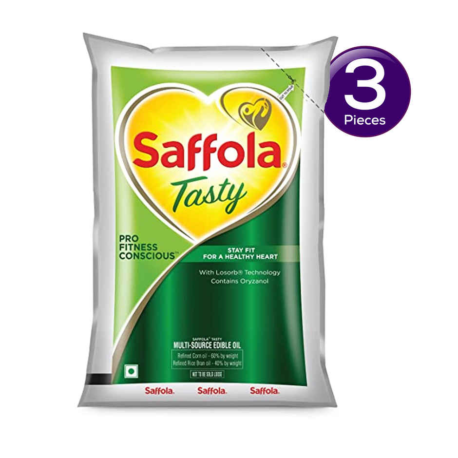 Saffola Tasty + Refined Rice bran & Corn Oil | 50% More Oryzanol | Multi-Source Edible Oil Combo