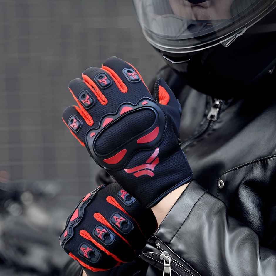 Xtrim Biking Gloves For Men | Full-Finger Length Motorcycle Gloves | S | Black-Red
