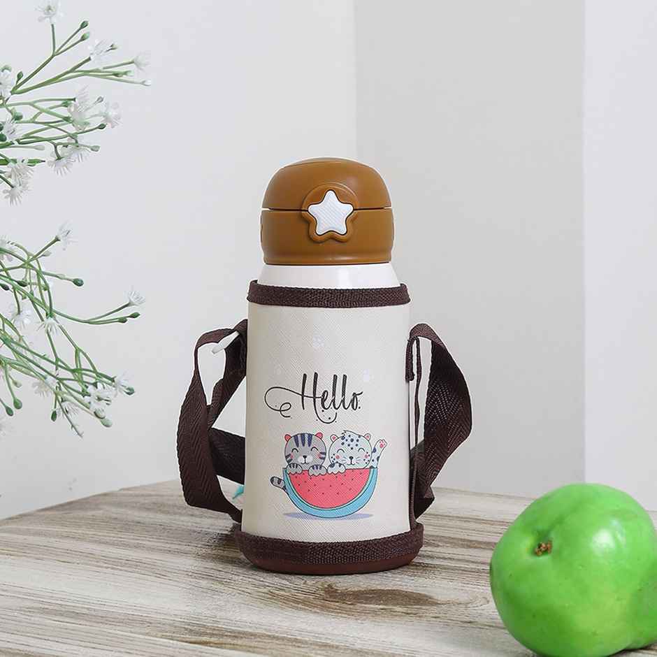 Femora Hello Kitty Thermosteel Double Wall Vacuum Kids Water Bottle With Bag Brown 550Ml