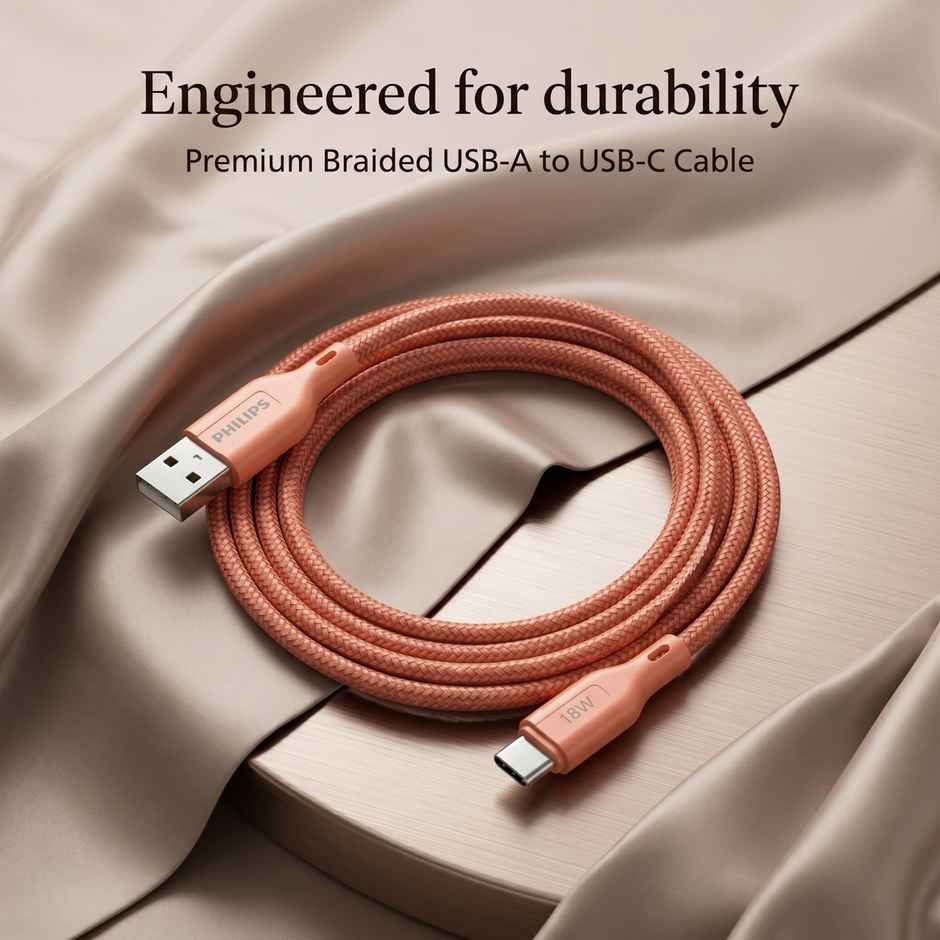 Philips 18W USB A to Type C Fast Charging Cable | DLC4130AR94 | Coral Reef | 1 m